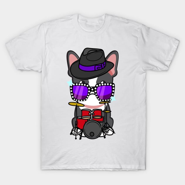 Cute French Bulldog jamming on the drums T-Shirt by Pet Station